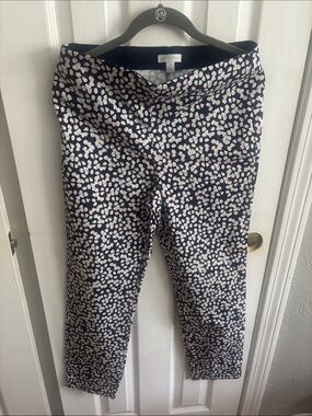 Charter Club Navy Floral Cropped Pants with White Accents